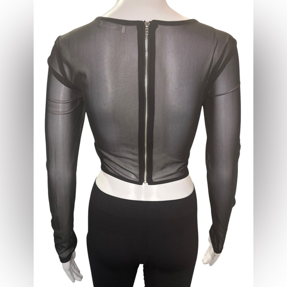 ASTR THE LABEL black sheer long sleeve crop top w/ boning Exposed Zip Size XS - Picture 9 of 14